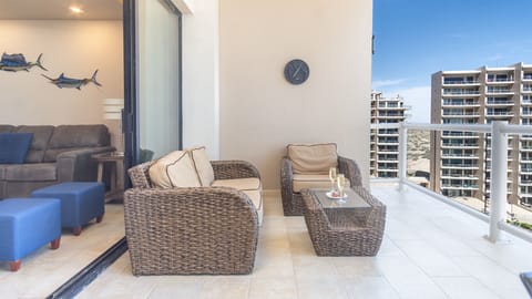 The balcony sliding door opens double to reveal...paradise!