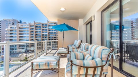upholstered chairs on the balcony