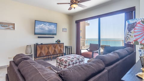 THe sofa and the view to the balcony.