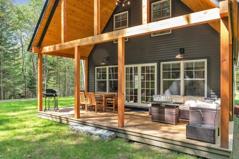 Back Deck, with Firepit, dining table and gas grill