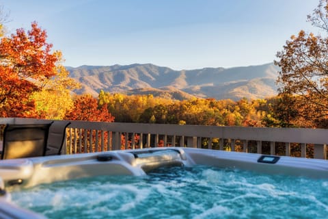 What a view! Unwind in our hot tub with stunning mountain views from our deck.

