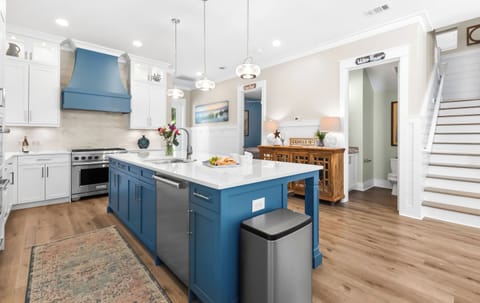 The kitchen is well-supplied for meal prep