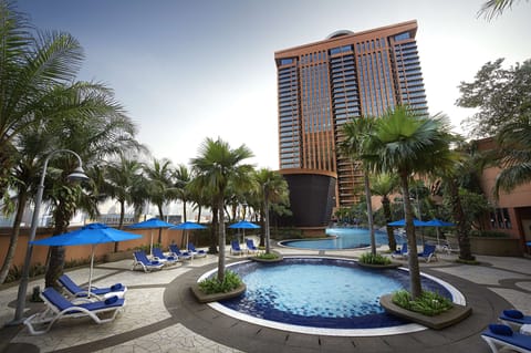 Outdoor pool, pool umbrellas