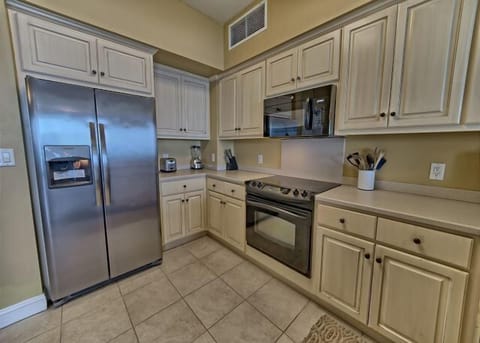 Fully stocked kitchen.