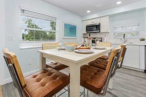 Fully equipped kitchen for those days when you want to prepare your own meals. Dishwasher, refrigerator/freezer, microwave, stove and smaller appliances, including a toaster, coffee maker, Keurig, and blender.