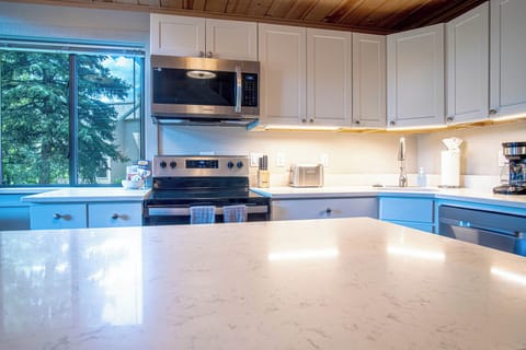 Granite counter seats 6 guests