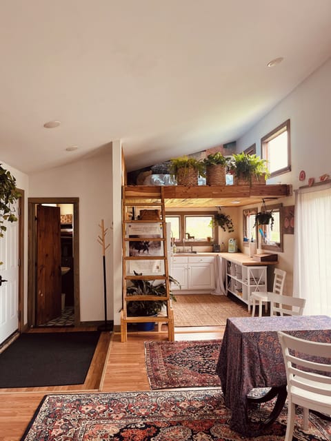 Sleeping loft above, kitchen below