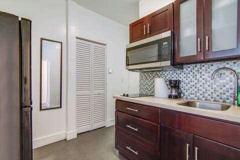 Standard Apartment | Private kitchen | Full-size fridge, microwave, stovetop, toaster