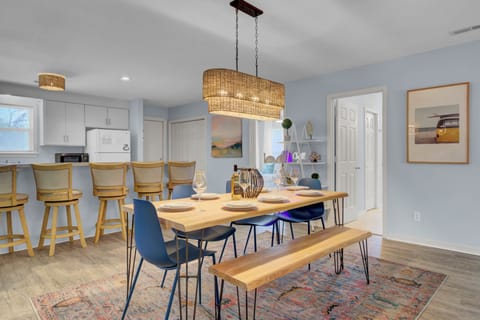 Soft glow illuminating the dining area.