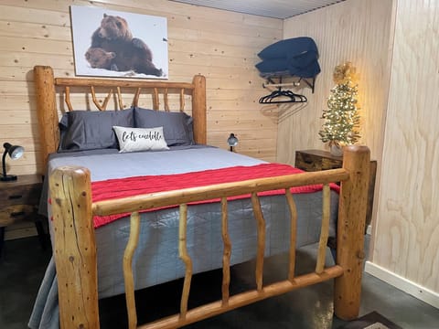 Bedroom with a queen mattress
