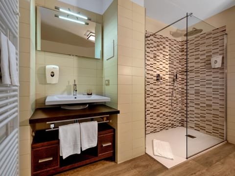 Shower, free toiletries, hair dryer, bathrobes