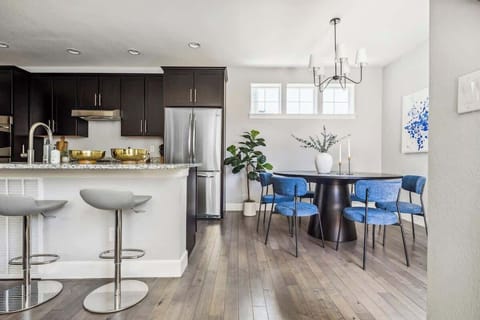 The dining area is past the kitchen