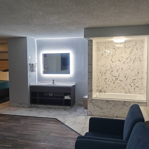 Deluxe King Suite with Jacuzzi | Bathroom | Shower, free toiletries, towels