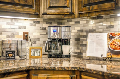 Don’t miss the coffee bar – fresh pods, drip coffee, sugar & creamer all included. ☕