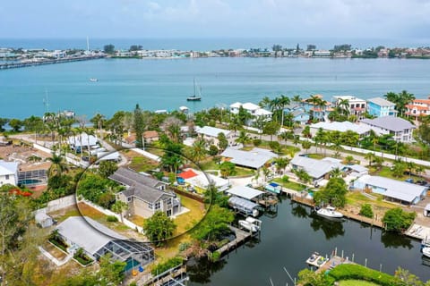 aerial view of corner waterfront yard