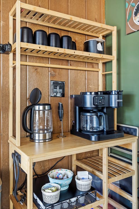 Coffee and tea bar. There is also a step stool to reach any high cabinets.