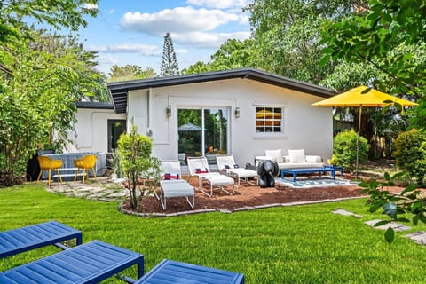 view of the backyard and hot tub