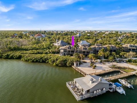Aerial view of ferry dock, OTW restaurant and property