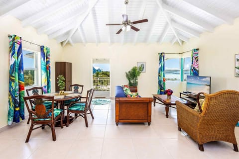 Open living area and ceiling fan