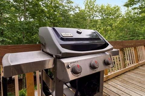 Three burner Weber propane grill awaits your menu.