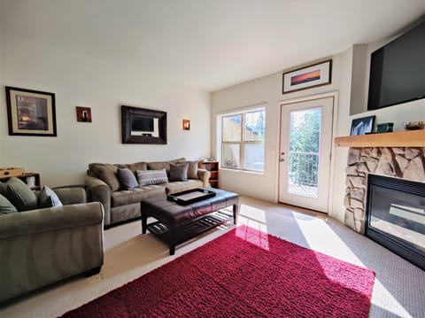View of Living Room, Fireplace, and Patio Access