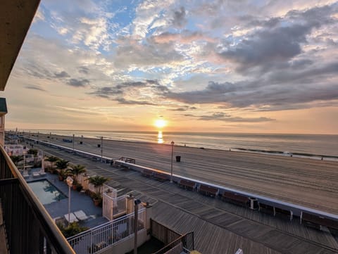 Sunrise view over the ocean from balcony