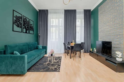 Comfortable, fold-out sofa in the living room. 