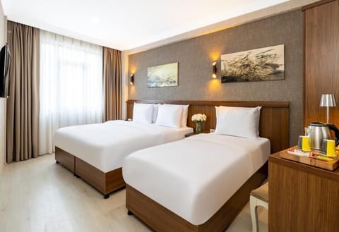 Deluxe Triple Room | Minibar, in-room safe, desk, laptop workspace