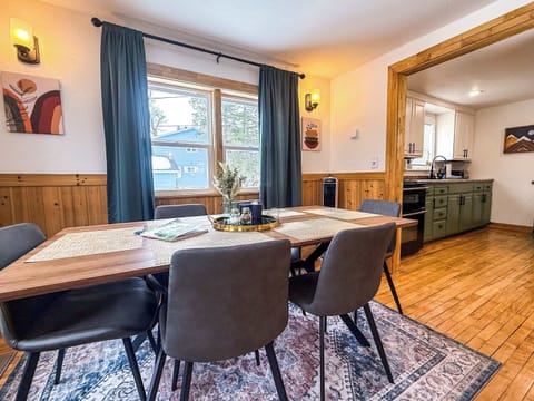 Dining room and kitchen.