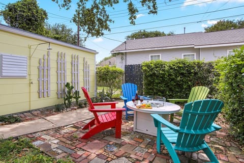 This lovely backyard has it all including a propane fire pit!