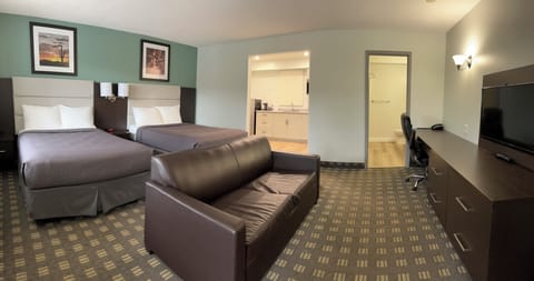 Suite, 2 Double Beds, Kitchen | Desk, laptop workspace, soundproofing, iron/ironing board