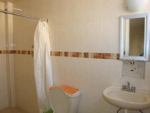 Shower, hydromassage showerhead, towels, soap