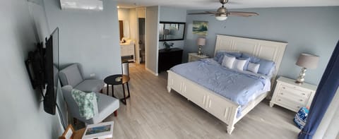 Cozy studio with a king sized bed.