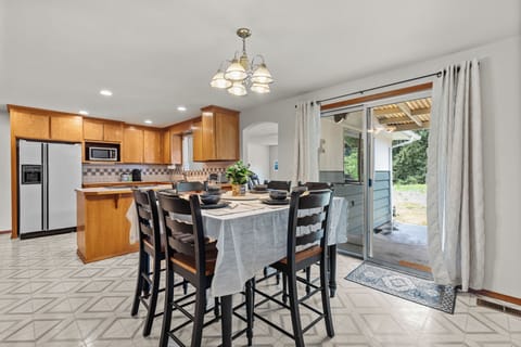 Large dining table is great for gatherings, work and games!