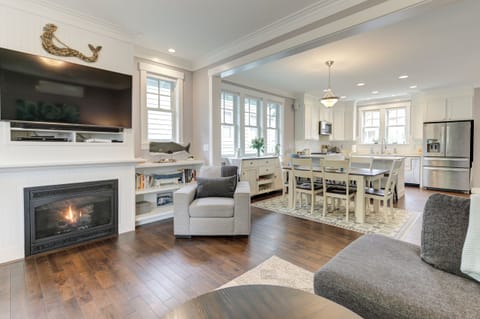 The open floor plan on the main level of the home. 