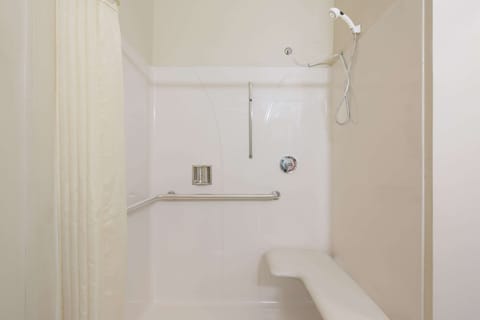 Combined shower/tub, free toiletries, hair dryer, towels