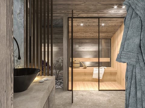 Superior Apartment with Sauna | Bathroom | Hair dryer, bidet, soap, shampoo