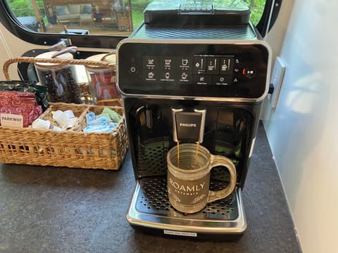 Latte Maker! Enjoy a latte, coffee, or espresso in this Phillips 3200 LatteGo machine!  We also have a coffee pot and a French press. 