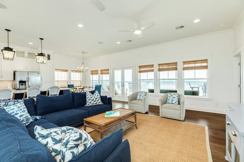 Bright and airy living area with wall of windows