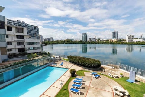 Resort pool by the lagoon.