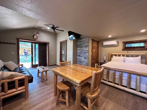 Studio layout with real log wood furniture.