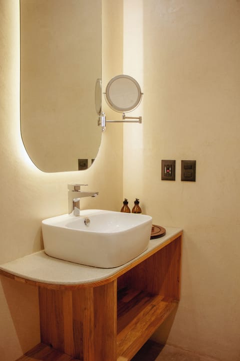 Shower, rainfall showerhead, hair dryer, bathrobes