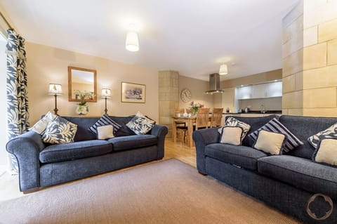 Living room with architectural features