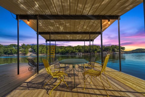 Relaxing lakeside dock with stunning sunset views