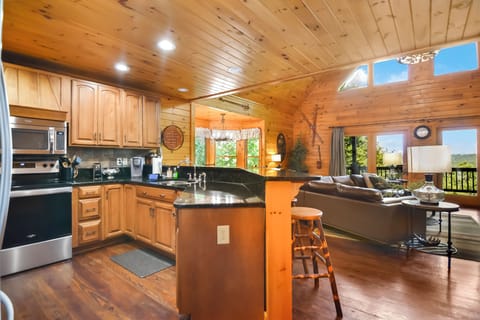 Highlighting the open layout and the connection to other living spaces