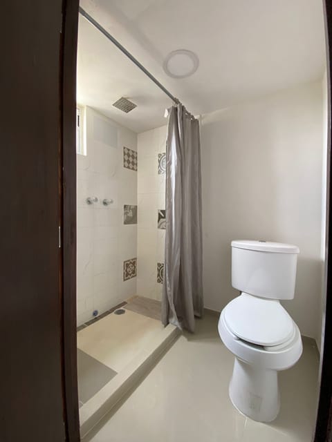 Shower, towels, soap, shampoo