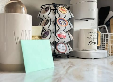 We have a Keurig coffee maker to help you make that perfect cup of joe every morning.