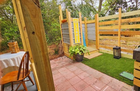 Out side private shower with hot and cold water. 