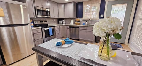 Fully stocked kitchen.
