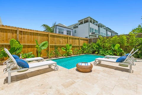 back yard pool + loungers